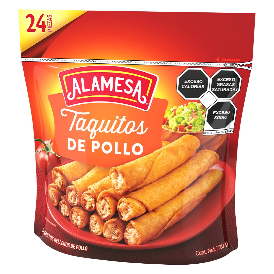 Alamesa Taquitos de Pollo 24 Pzs Empaque Frontal